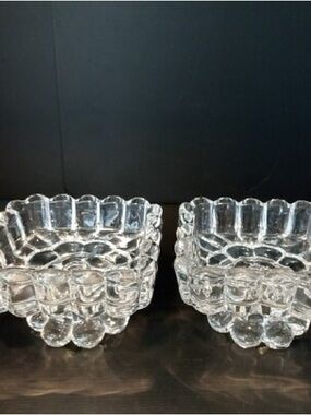 Pair of Crystolite "Hurricane Blocks" Candle Holders, by Heisey Glass Company